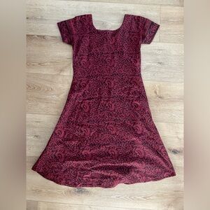 Vintage burgundy black pattern cotton shift dress size xs